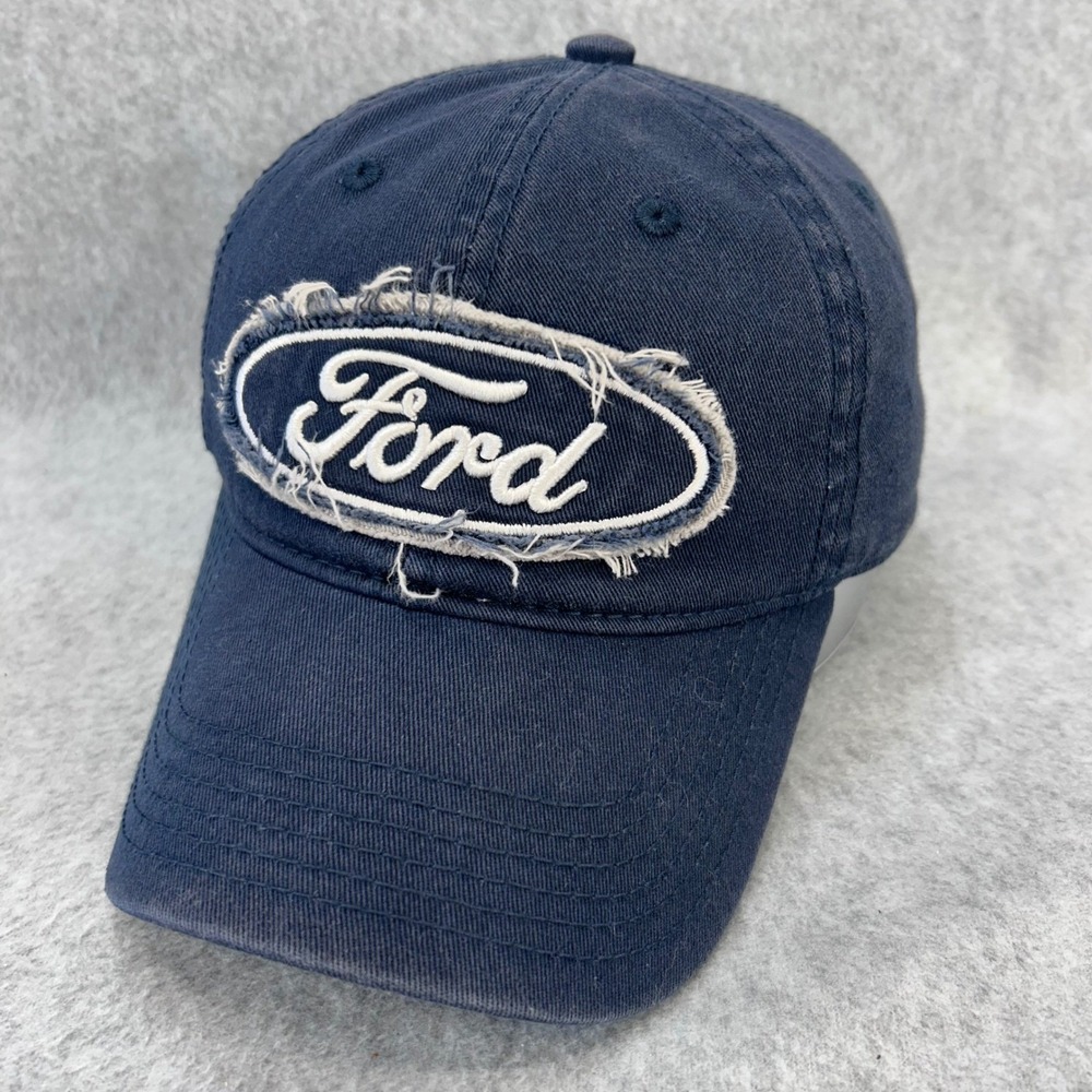 Ford Logo Mens Navy Blue Ford Baseball Cap Distressed Leather Strap OS